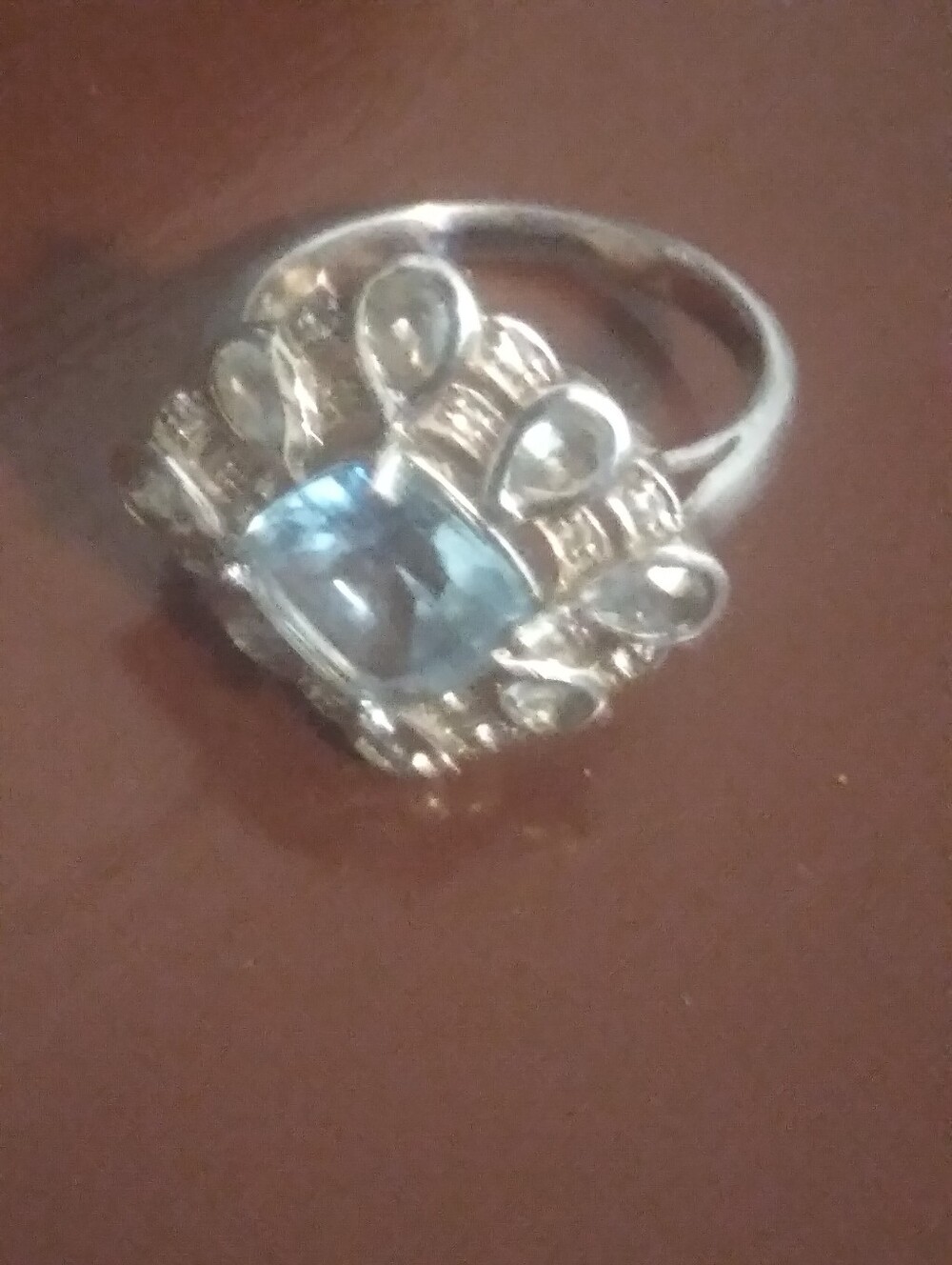 925 Silver Ring with Light Blue Gemstone and Accent Stones